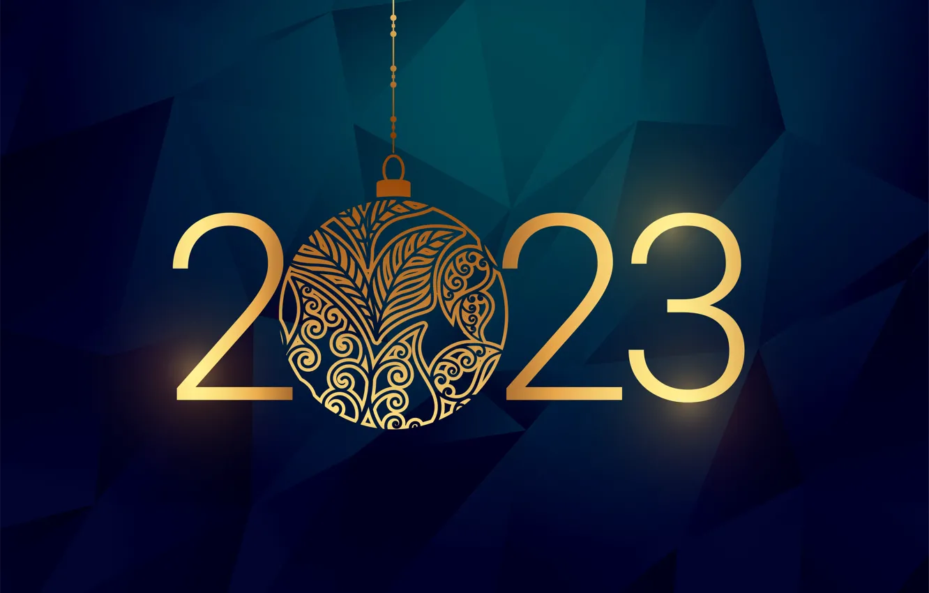 Photo wallpaper balls, lights, pattern, new year, figures, gold, ornament, blue background