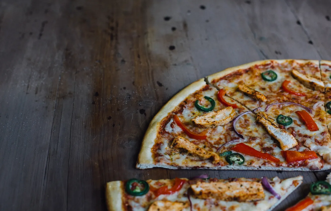 Photo wallpaper macro, pizza, slices