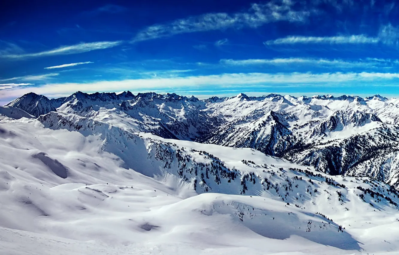 Photo wallpaper winter, the sky, clouds, snow, landscape, mountains, nature, rocks