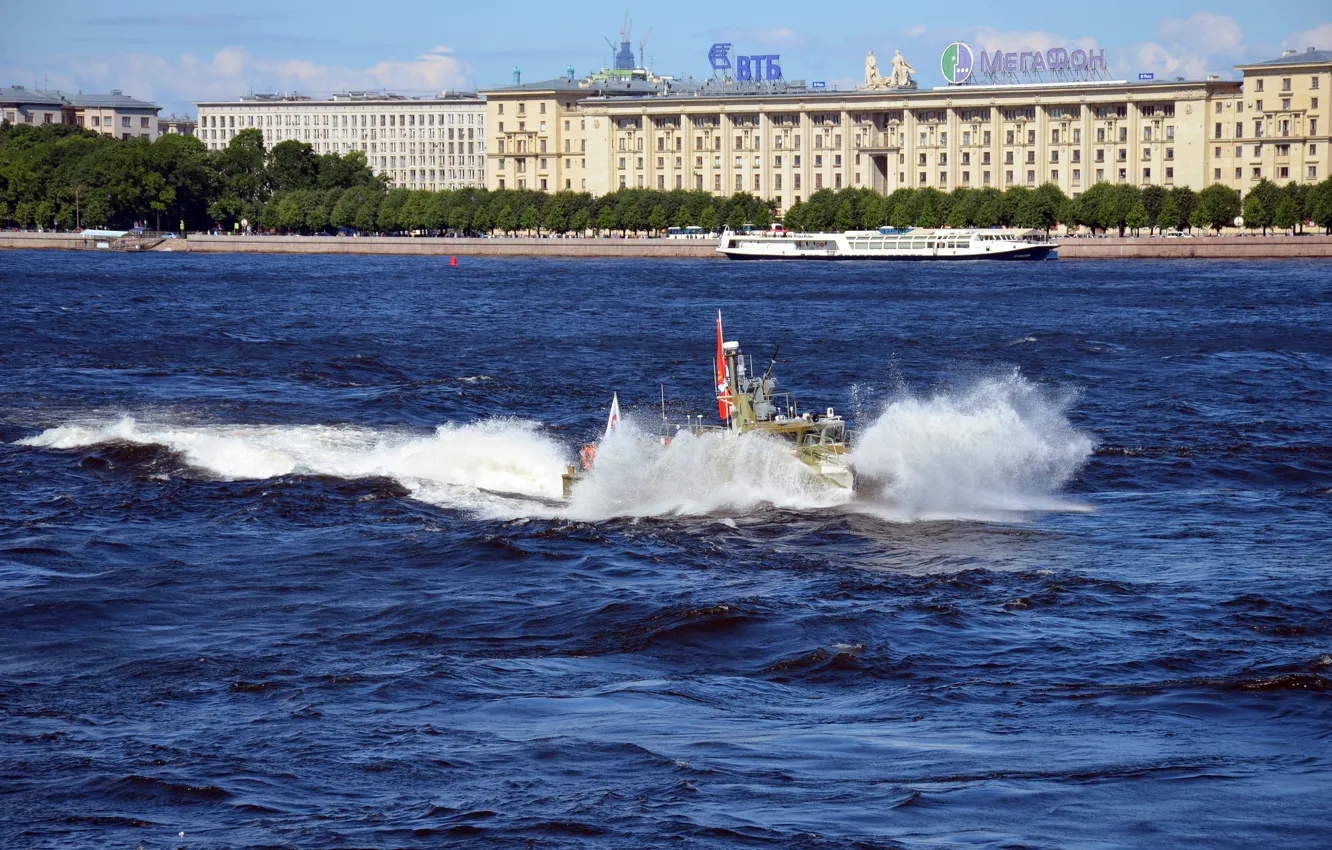 Photo wallpaper wave, boat, Raptor, patrol