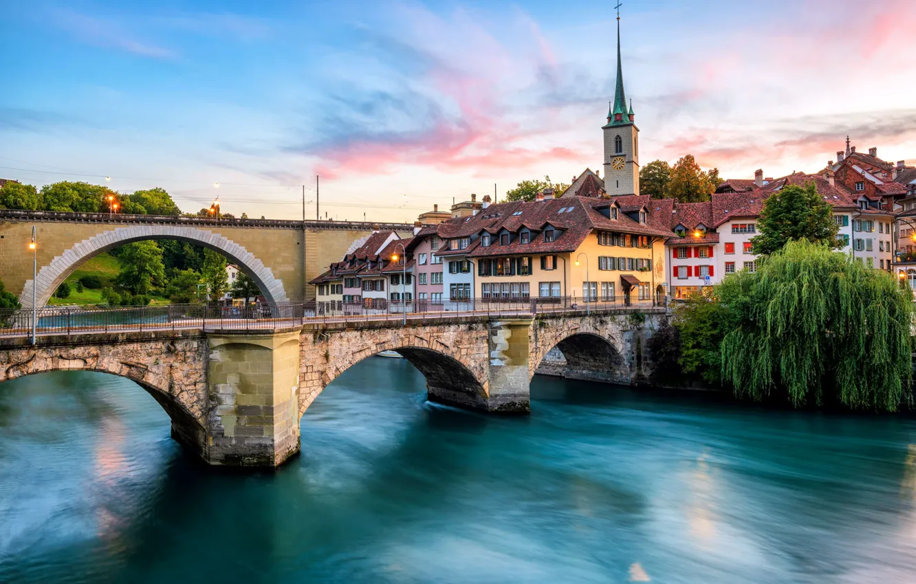 Photo wallpaper bridge, river, Switzerland, Bern, Barengraben