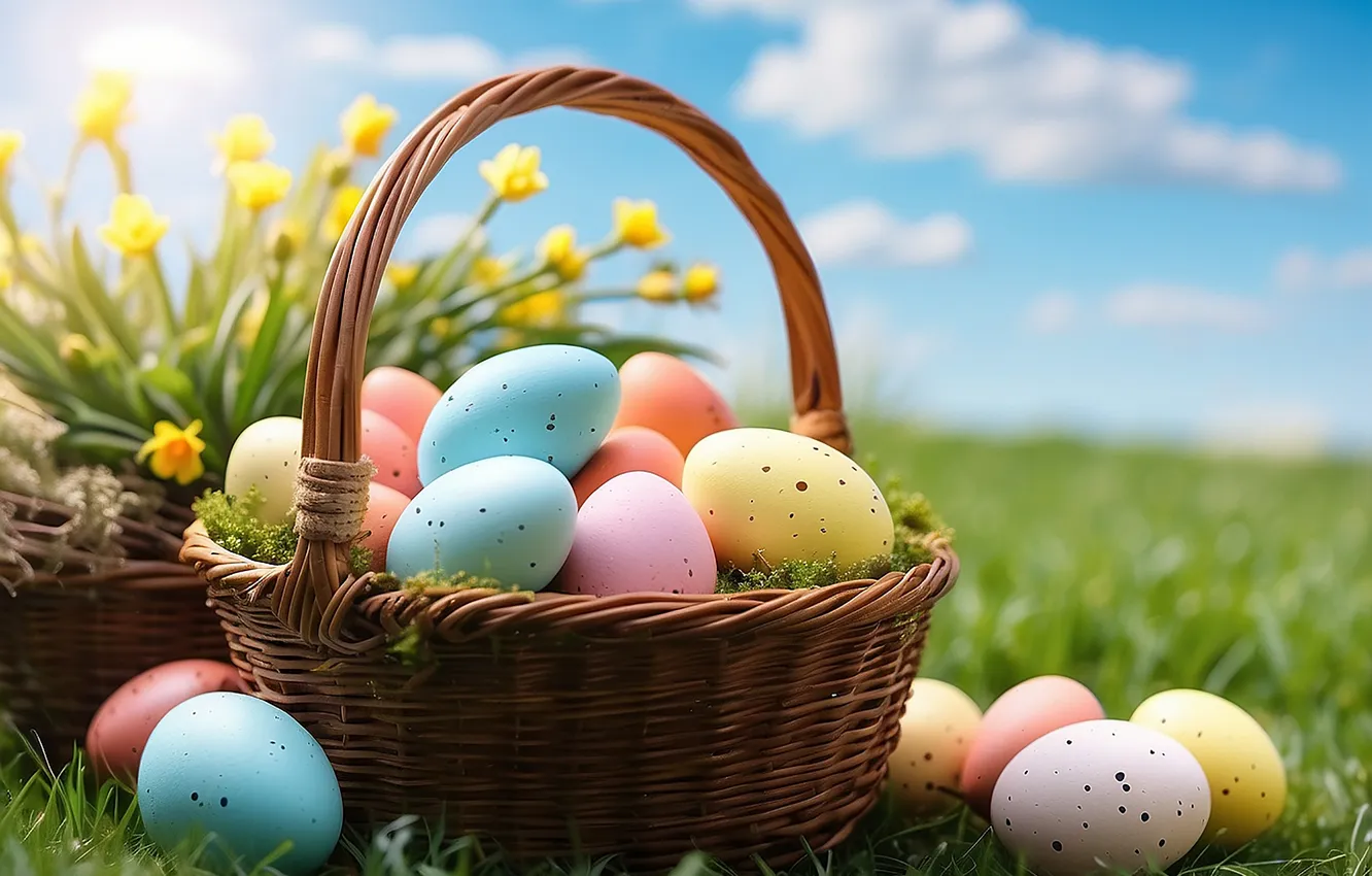 Photo wallpaper flowers, eggs, spring, colorful, Easter, flowers, spring, Easter