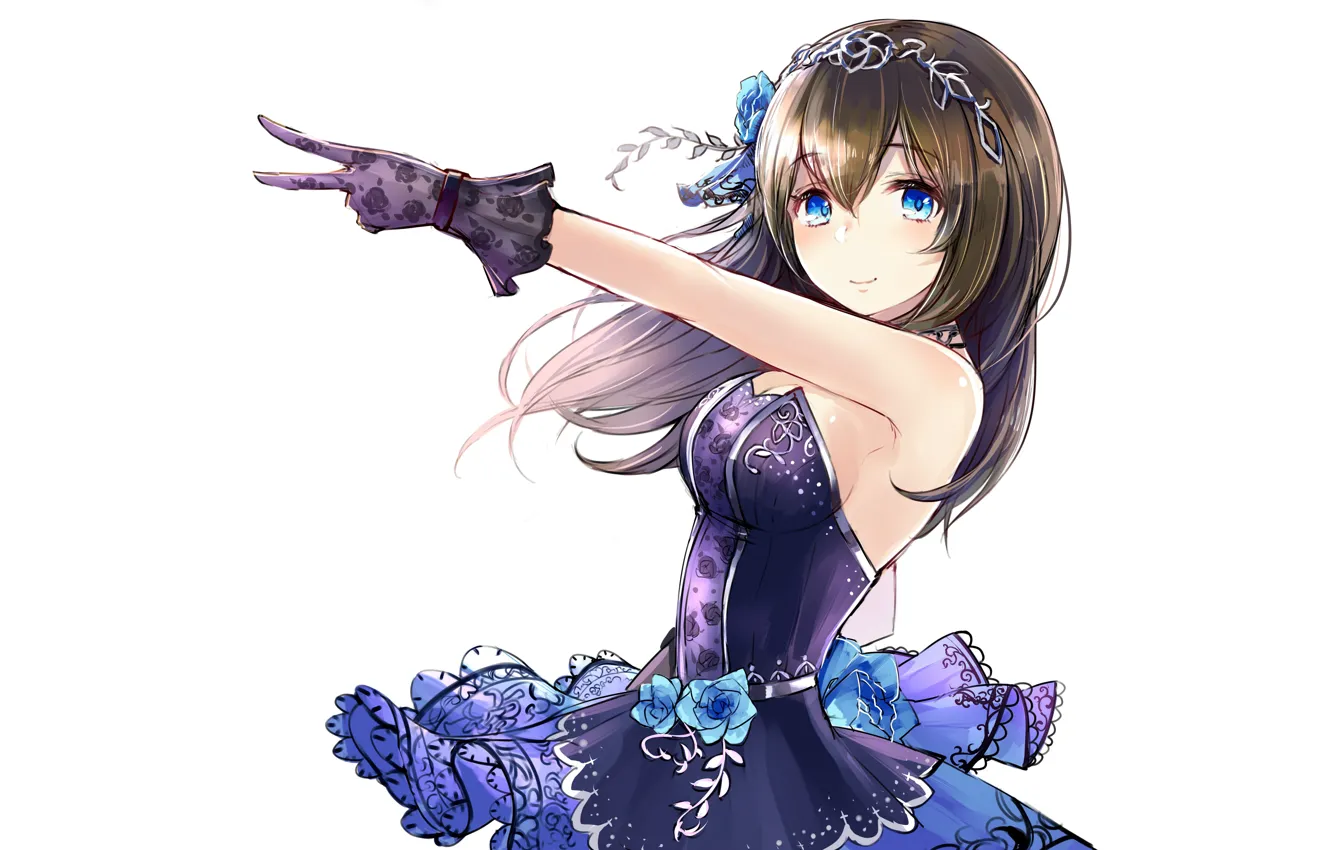 Photo wallpaper girl, sexy, cleavage, long hair, dress, boobs, anime, blue eyes