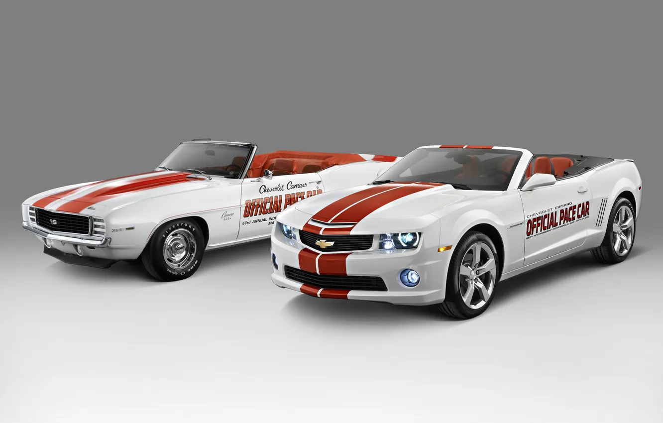 Photo wallpaper Chevrolet, Camaro, white, convertible, Chevrolet, Camaro, red sport stripes