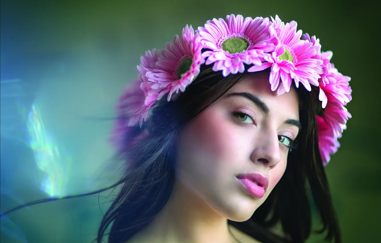 Photo wallpaper girl, flowers, portrait