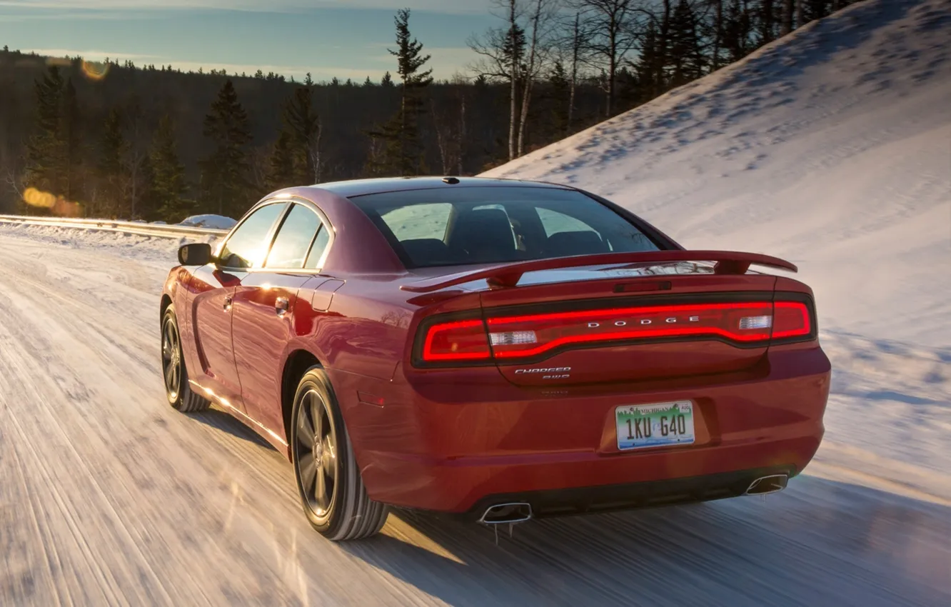 Photo wallpaper car, Dodge, road, Charger, snow, speed, Sport, AWD