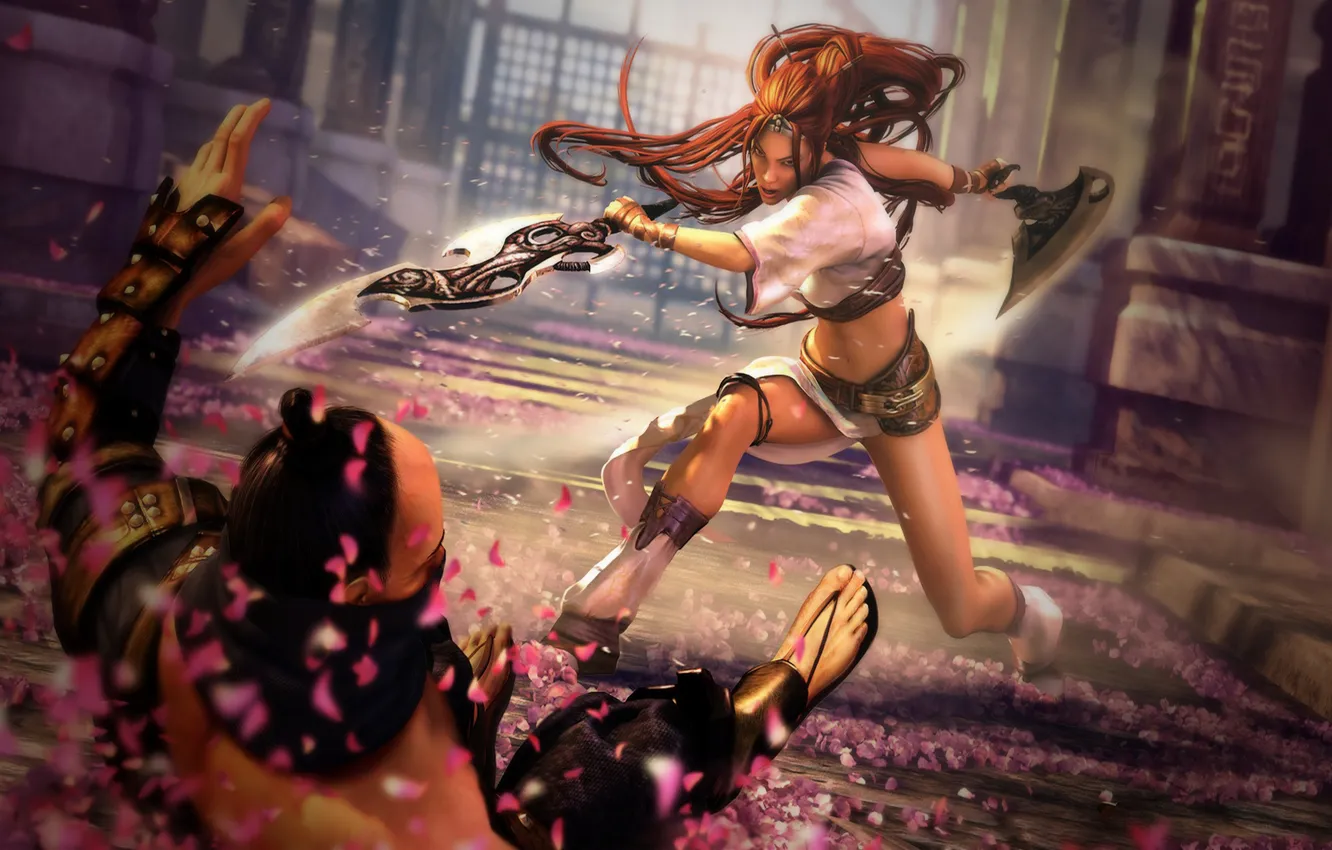 Photo wallpaper the game, petals, Heavenly Sword, blow, Nariko, NARIC
