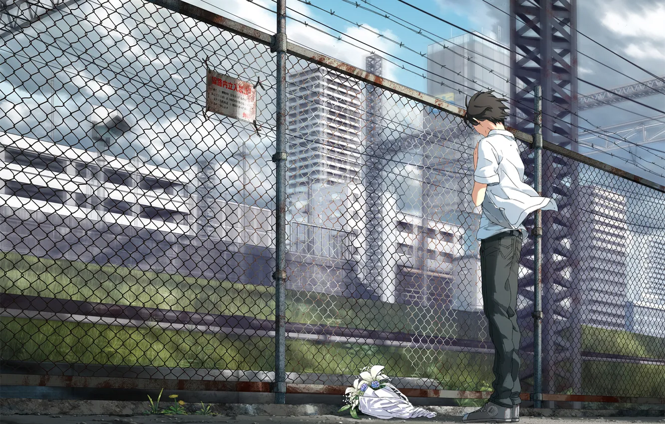 Photo wallpaper the fence, bouquet, art, guy, kurono-fuel
