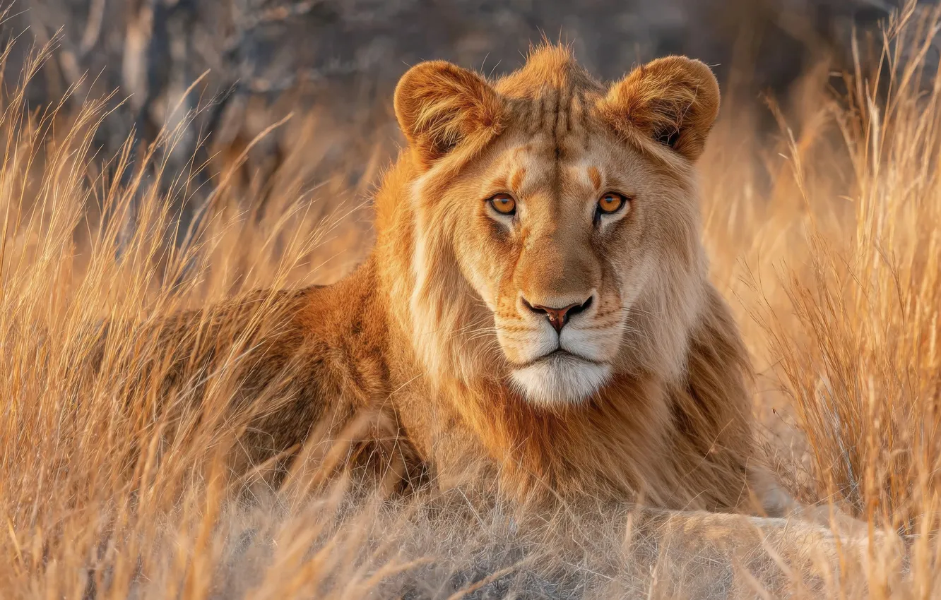 Photo wallpaper field, grass, look, face, light, pose, Leo, lies