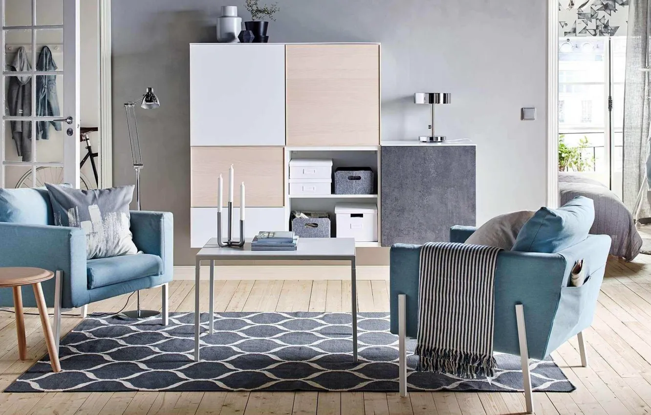 Photo wallpaper design, style, interior, chair, living room, pastel colors, IKEA, IKEA idea decor