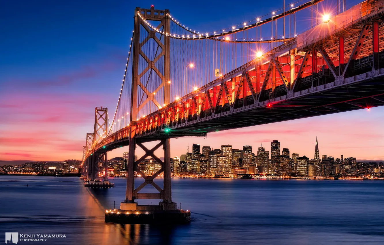 Photo wallpaper the sky, sunset, bridge, the city, San Francisco, photographer, Kenji Yamamura