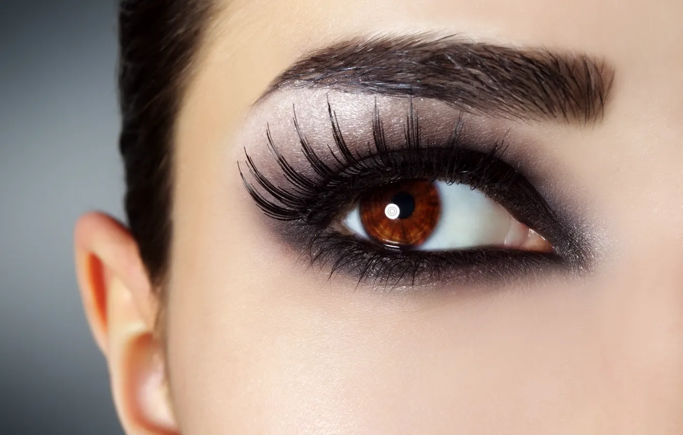 Photo wallpaper eyes, macro, eyelashes, makeup, brown