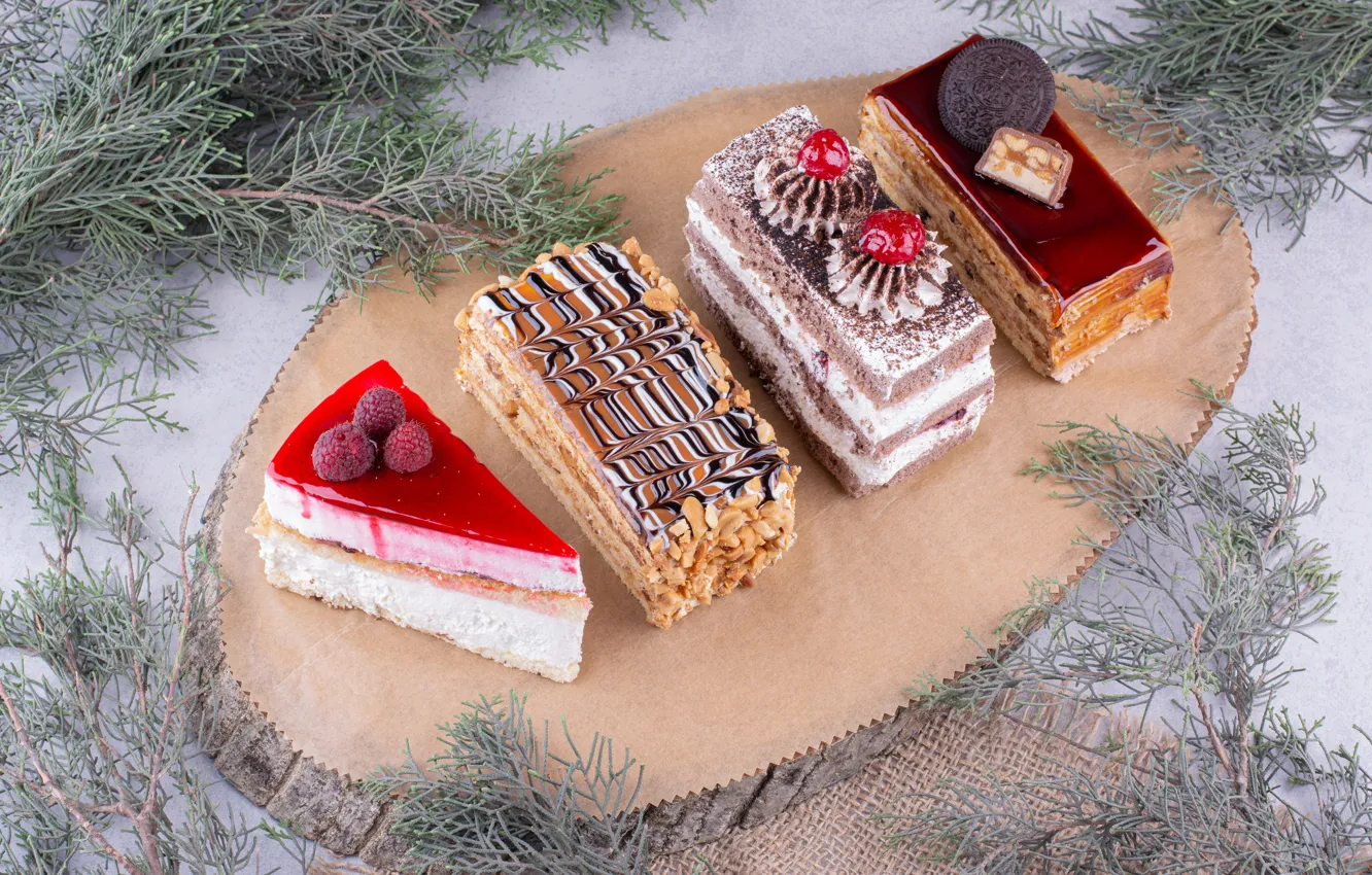 Photo wallpaper branches, dessert, cakes