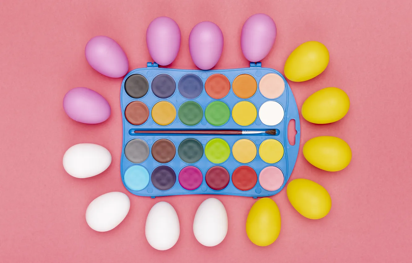 Photo wallpaper yellow, holiday, paint, color, eggs, spring, Easter, palette
