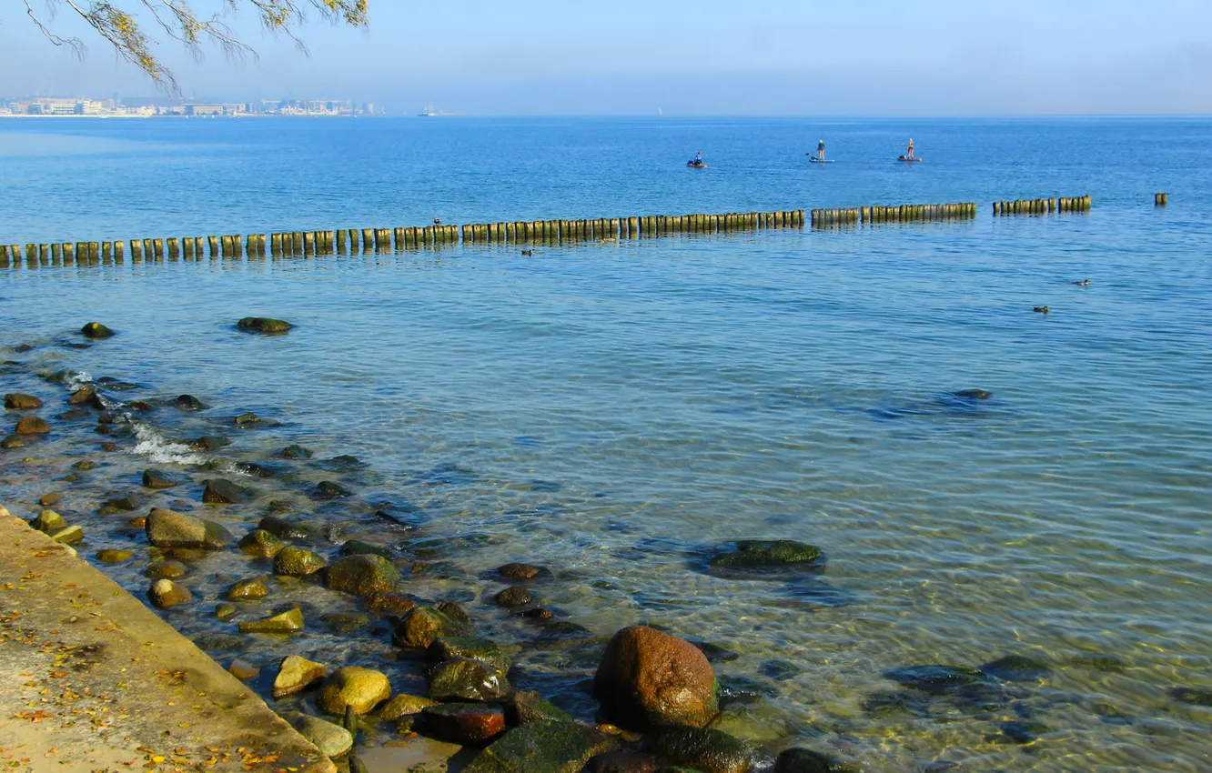 Photo wallpaper beach, sea, water, stones