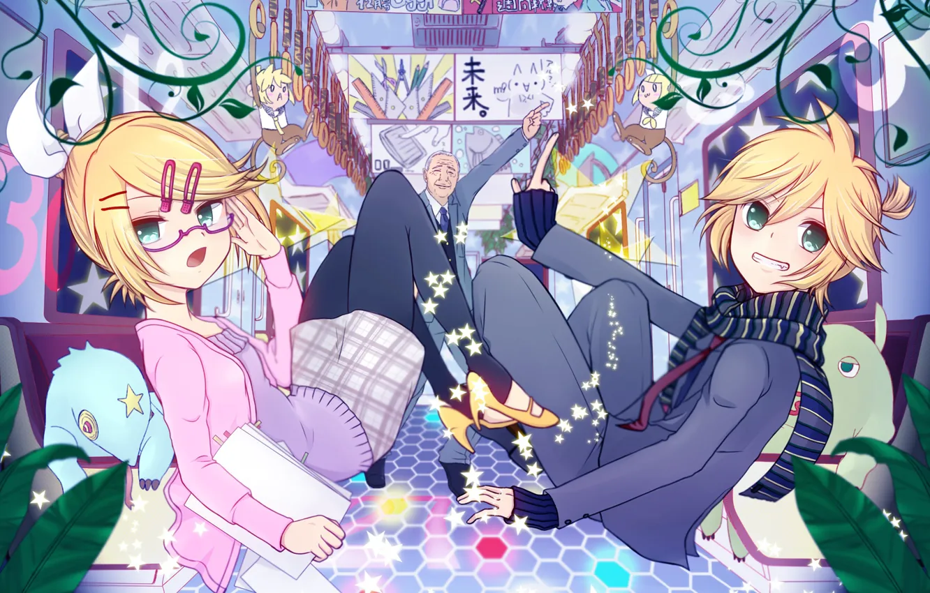 Photo wallpaper girl, curls, male, guy, vocaloid, two, Vocaloid, Kagamine Len