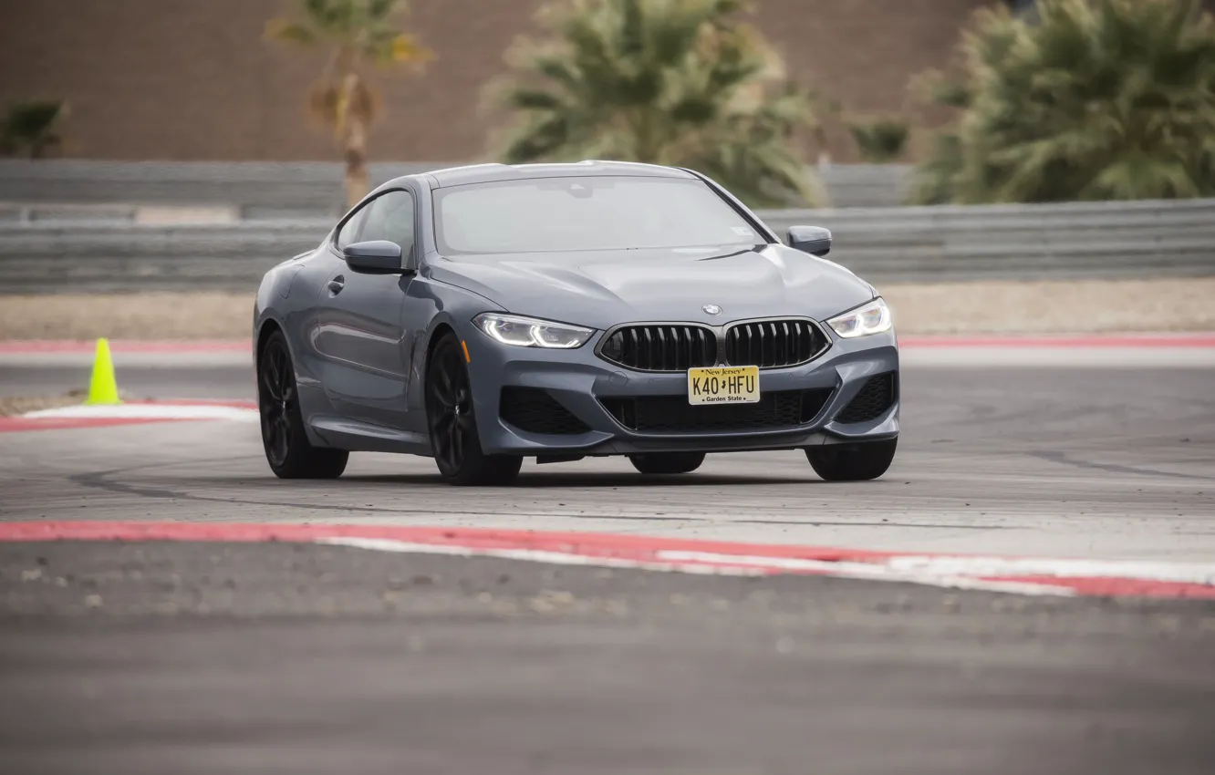 Photo wallpaper asphalt, coupe, track, BMW, 2018, gray-blue, 8-Series, 2019
