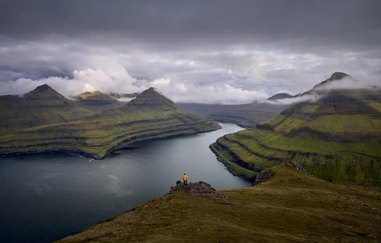 Photo wallpaper Clouds, Mountains, Denmark, Clouds, Mountains, Faroe Islands, Denmark, Natures