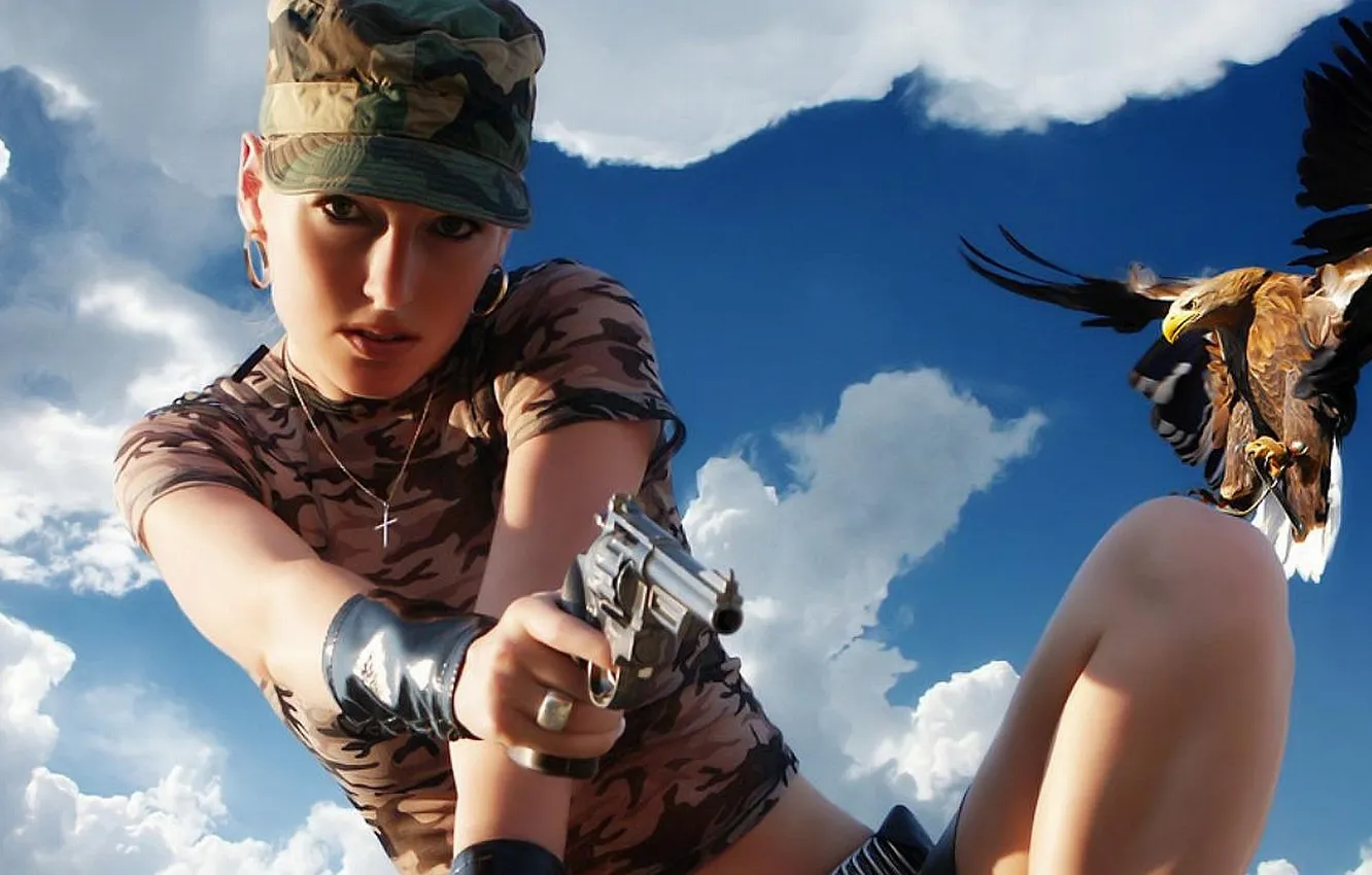 Photo wallpaper girls, background, Guns