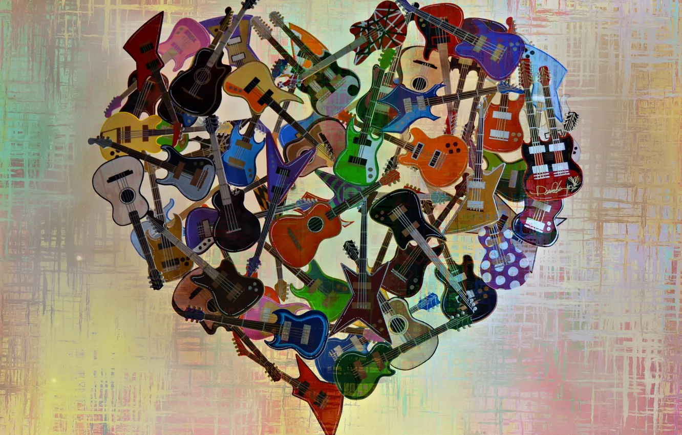 Photo wallpaper music, heart, guitar