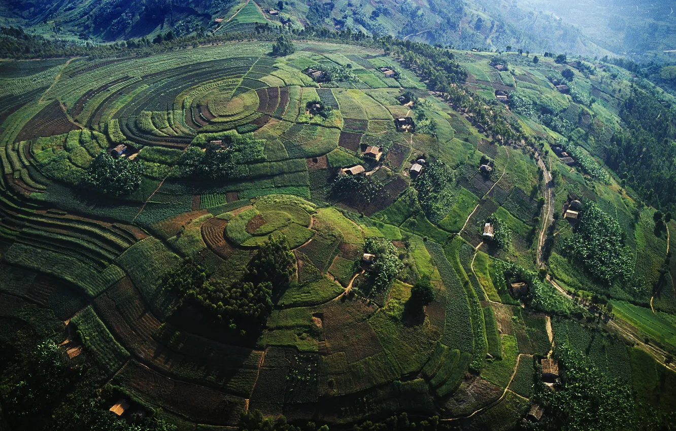 Photo wallpaper hills, field, Africa, Uganda, Hills from Air