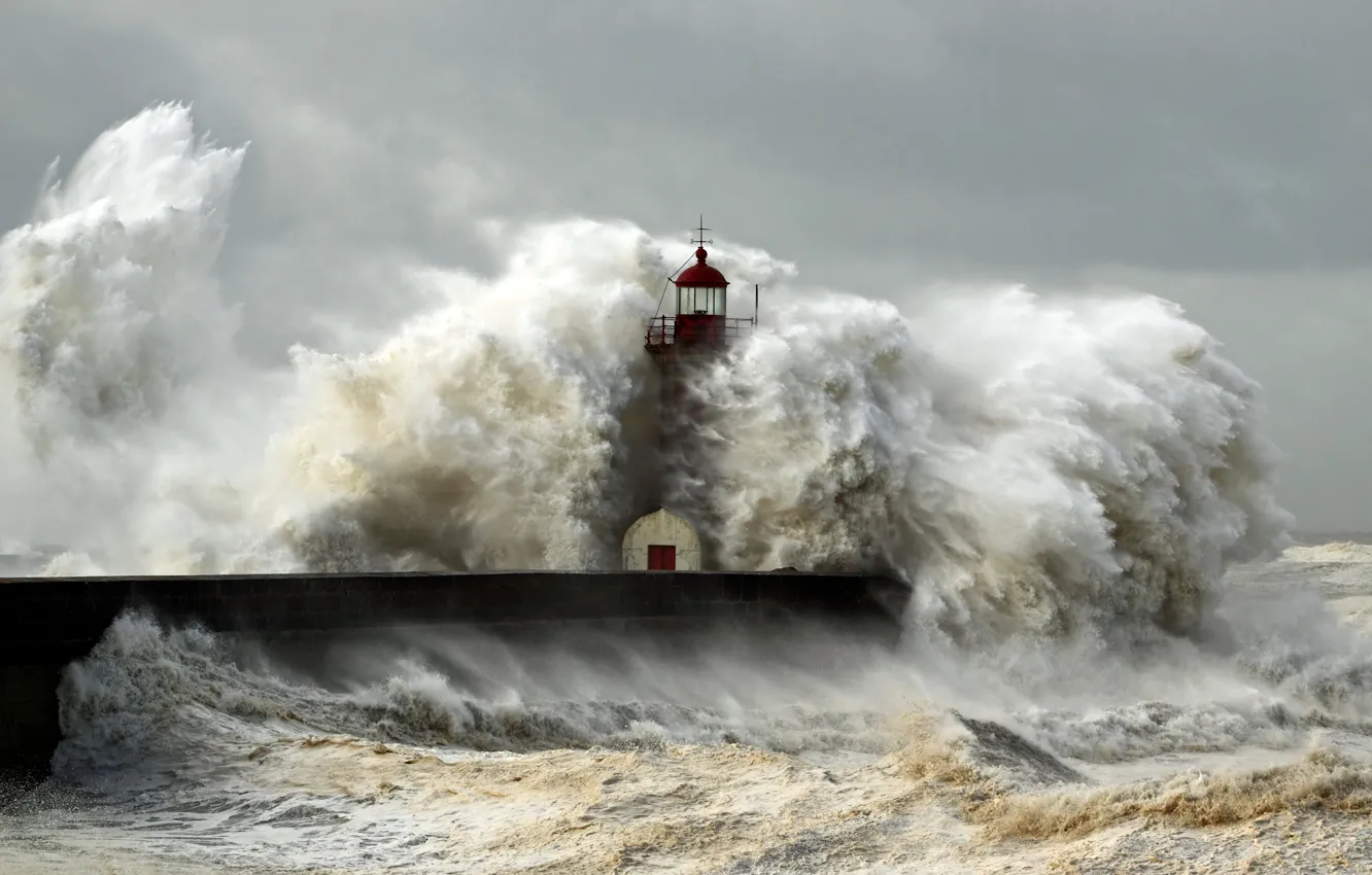 Photo wallpaper wave, storm, the ocean, element, lighthouse
