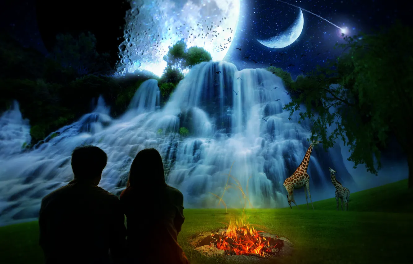 Photo wallpaper dream, collage, waterfall, silhouette, costco