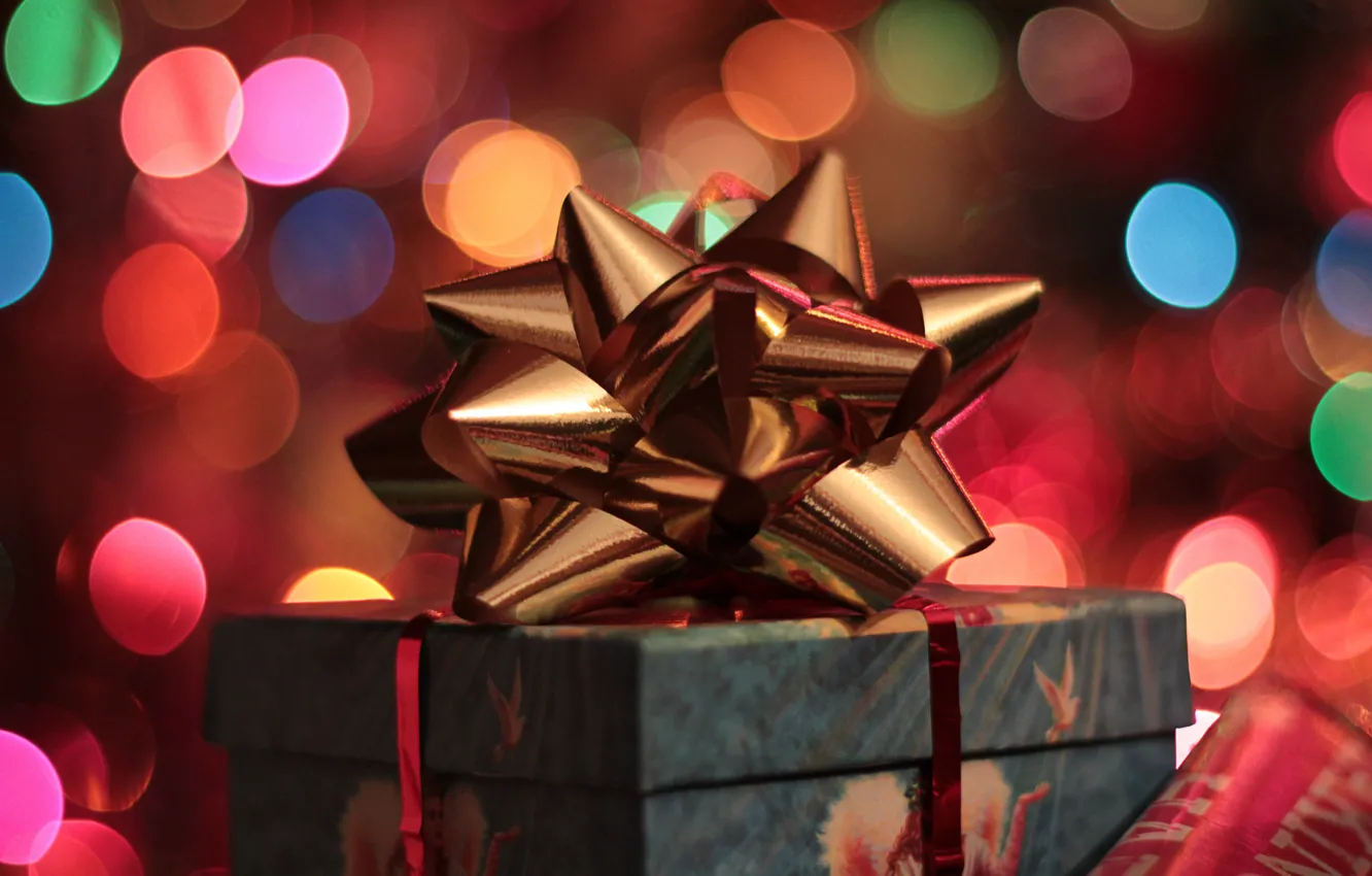 Photo wallpaper box, gift, New Year, Christmas, bow, holidays, packaging