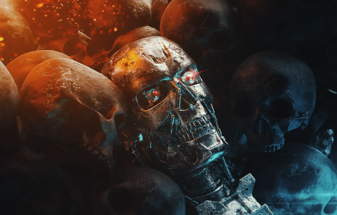 Photo wallpaper Skull, Robot, Skull, Metal, Fiction, Terminator, Terminator, Characters