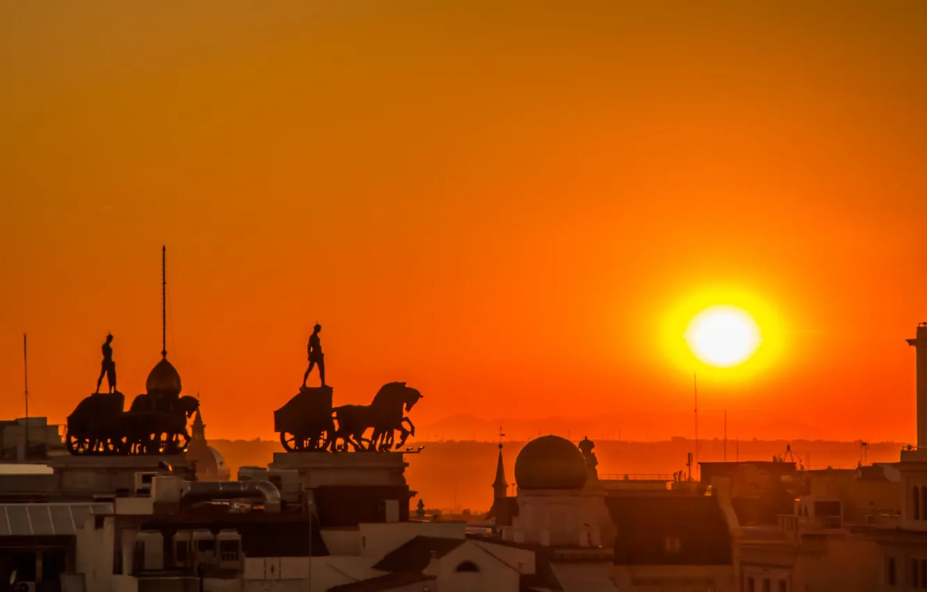 Photo wallpaper the sun, sunset, the city, Spain, Madrid