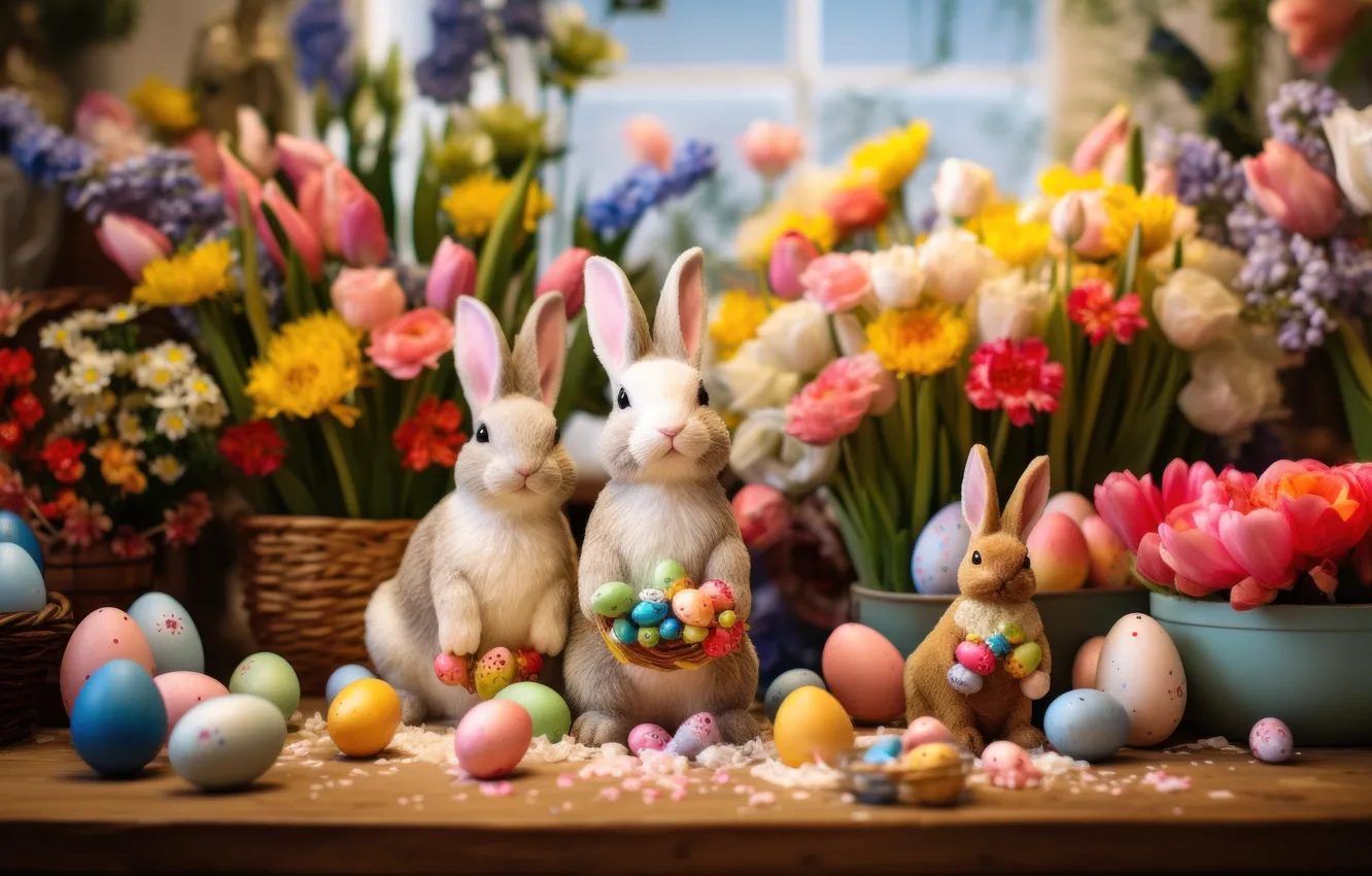 Wallpaper look, holiday, hare, eggs, spring, rabbit, Easter, Bunny for ...