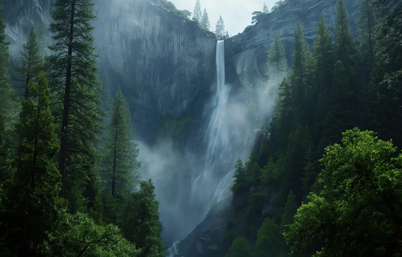 Photo wallpaper forest, nature, waterfall, National Park