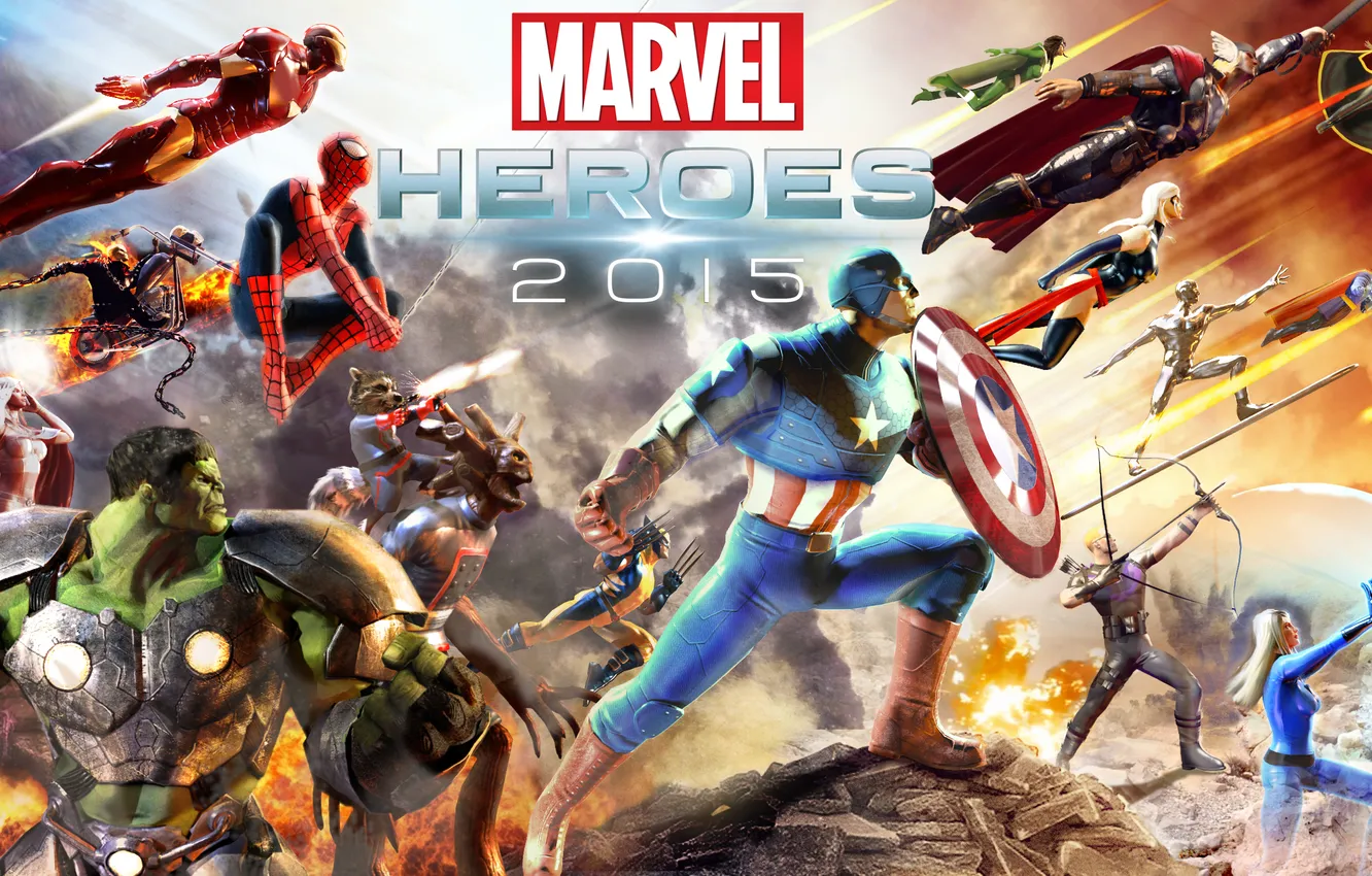 Photo wallpaper Ghost Rider, Hulk, Wolverine, Iron Man, Captain America, MMORPG, Thor, Spider-Man