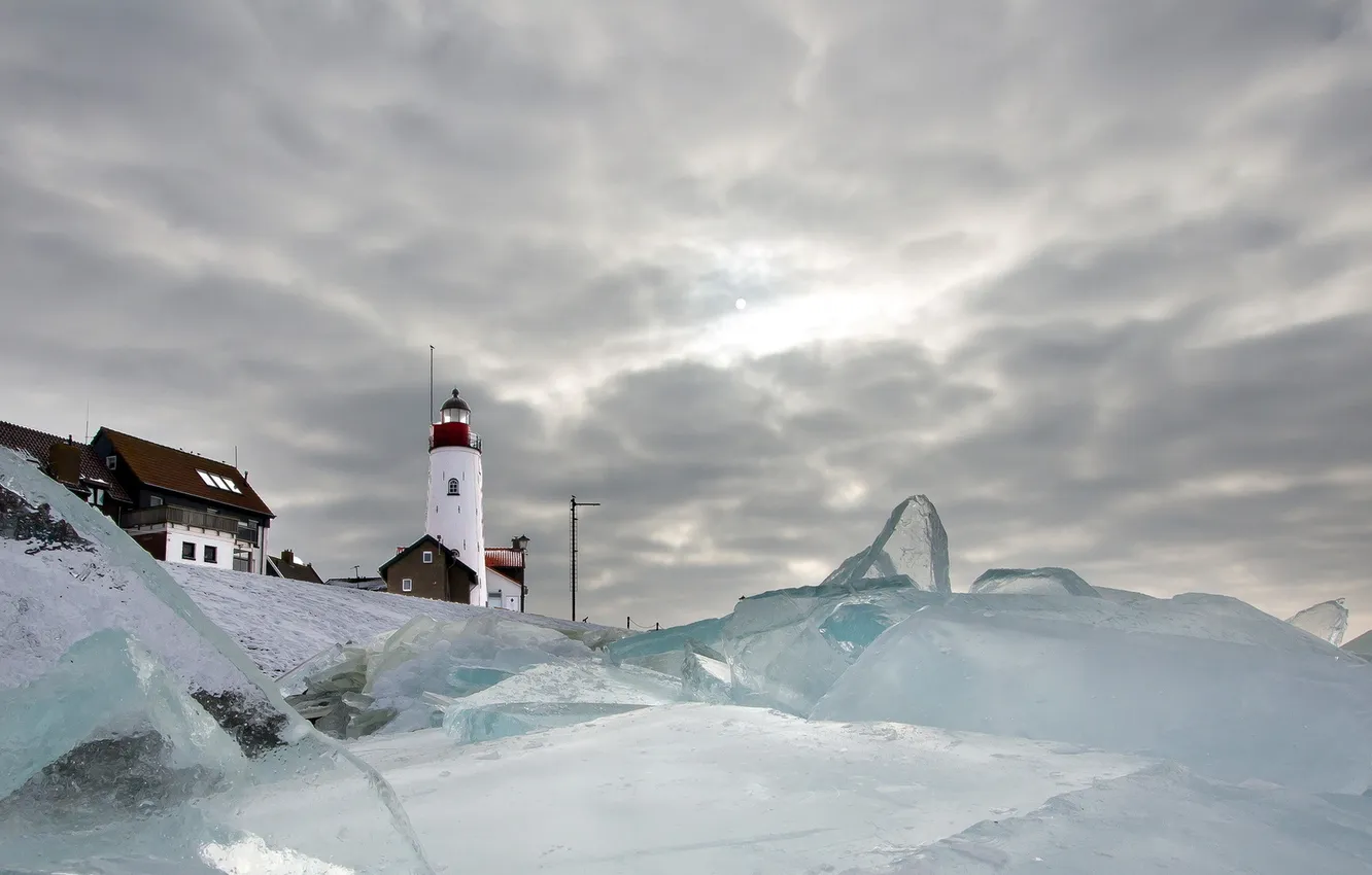 Photo wallpaper winter, landscape, lighthouse