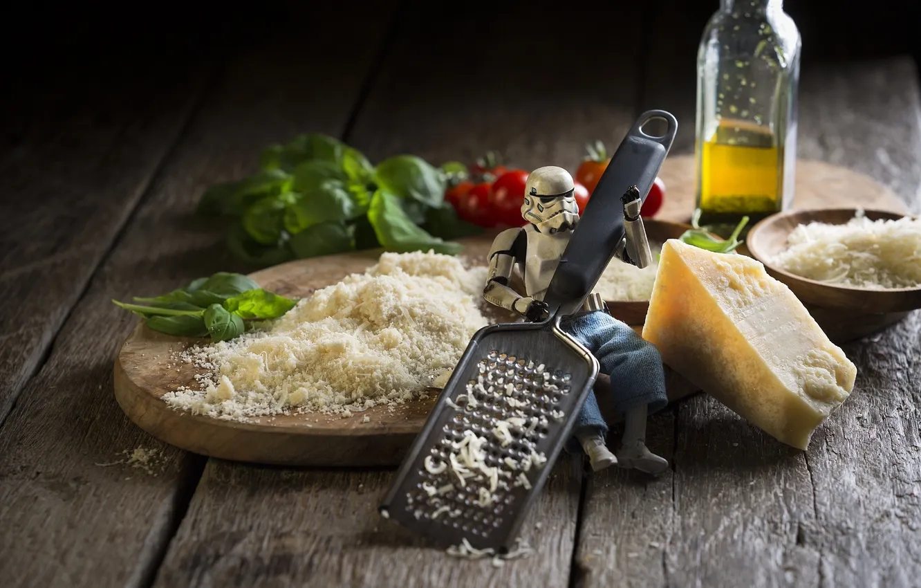 Photo wallpaper table, toy, cheese, Star Wars, kitchen, star wars, toy, tomatoes