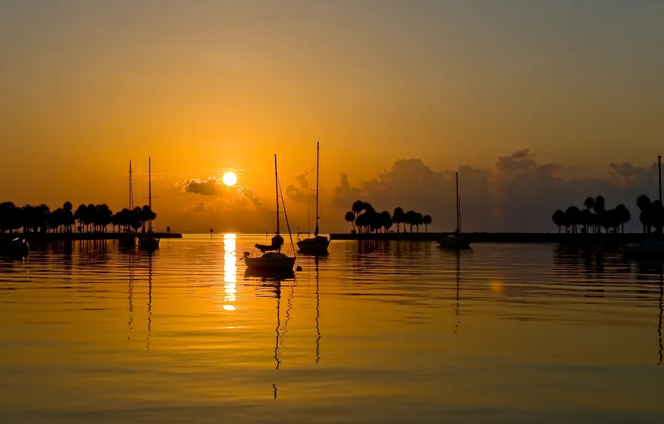 Photo wallpaper sunset, the evening, yacht