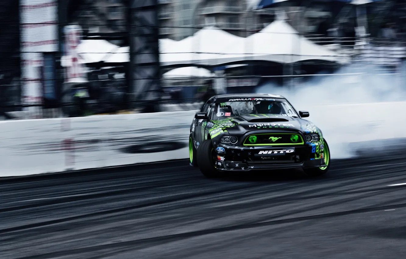 Photo wallpaper Skid, drift, Ford Mustang, Long Beach, Formula Drift
