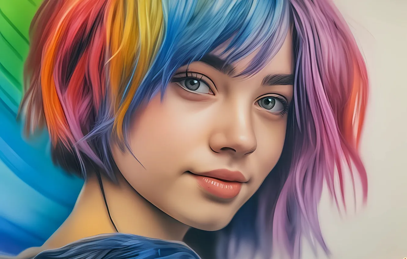Photo wallpaper girl, figure, pencils, generated, colored hair