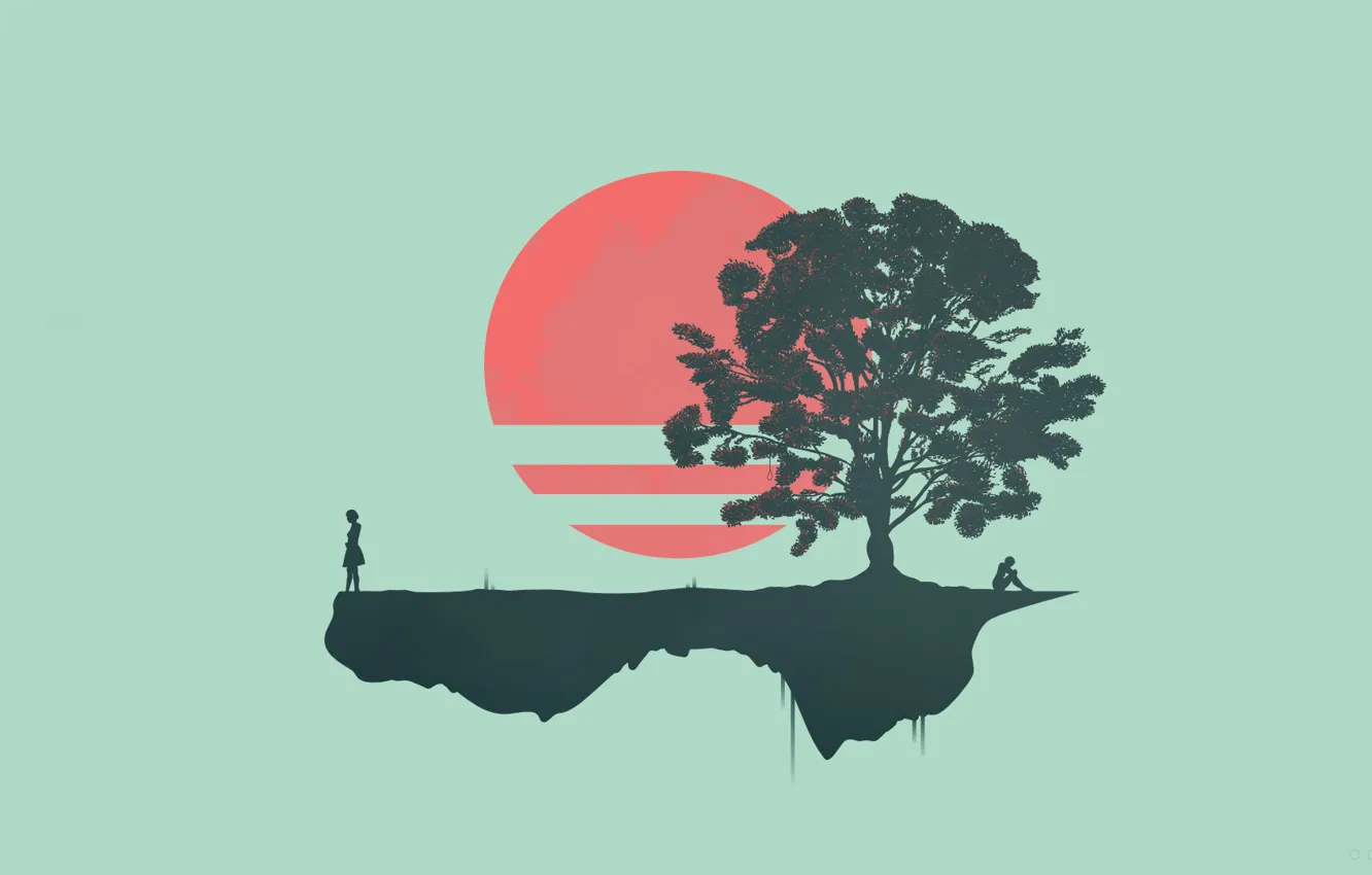 Photo wallpaper trees, music, background, art, Japan, fantasy, science fiction, Neon