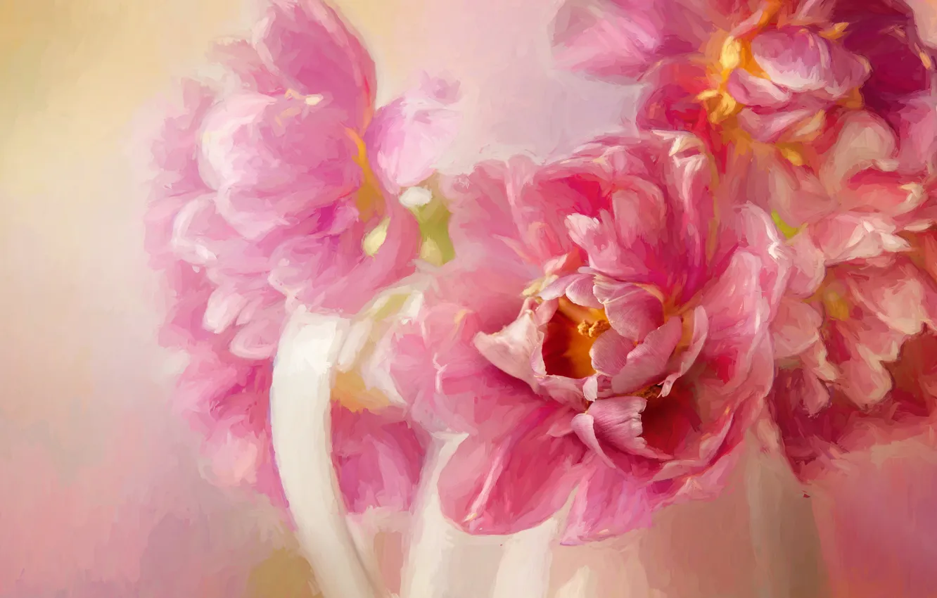 Photo wallpaper pink, pitcher, strokes, peonies