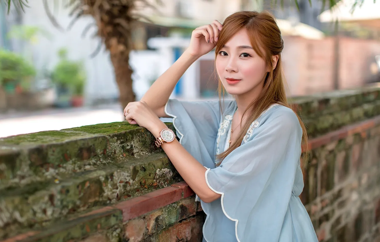 Photo wallpaper look, girl, dress, Asian, cutie, bokeh