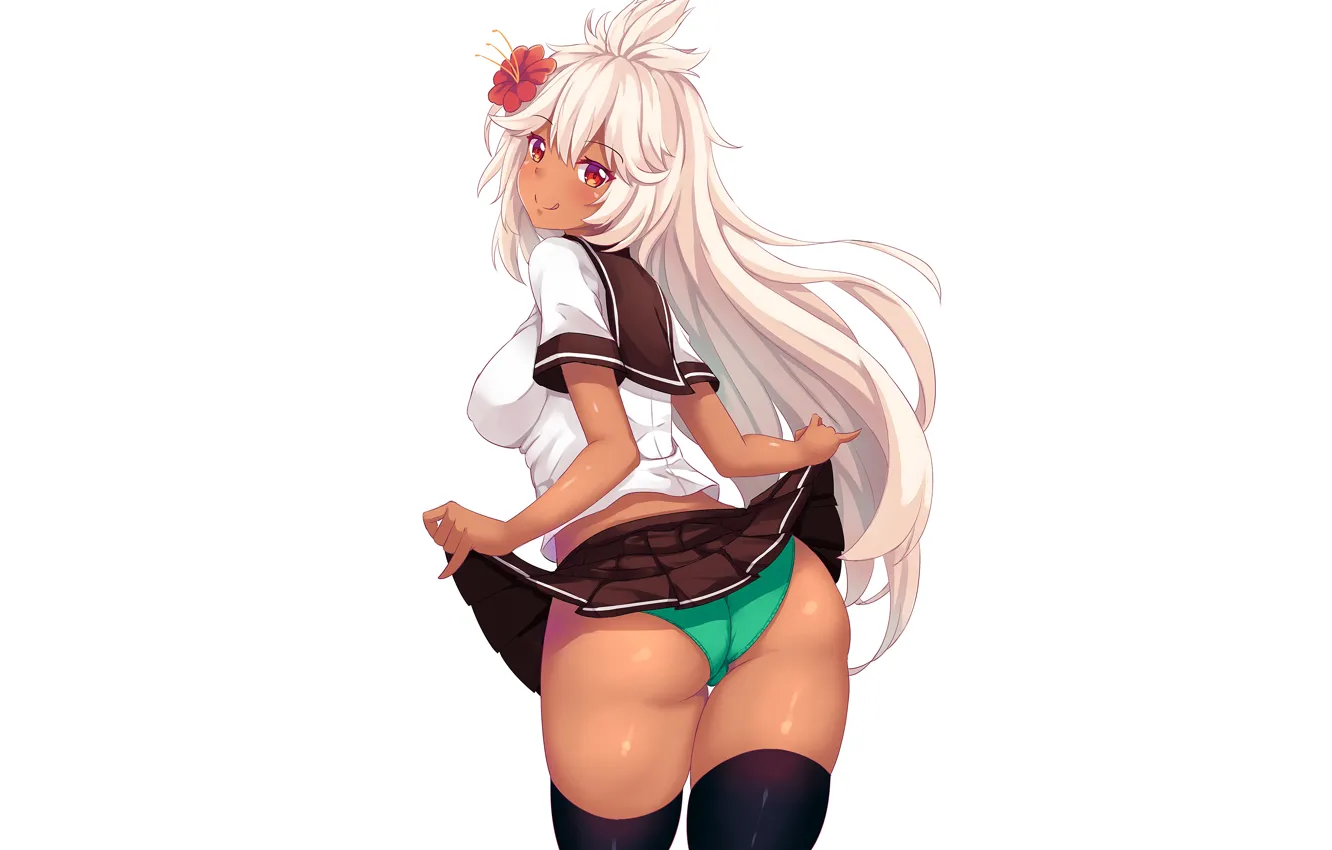 Photo wallpaper girl, sexy, lingerie, ass, blouse, school uniform, panties, thighhighs