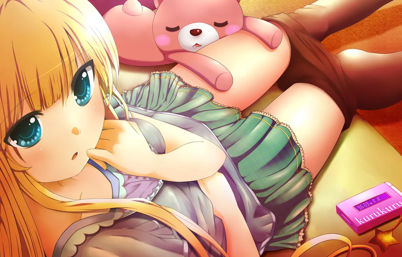 Photo wallpaper girl, toy, anime, art, bear, nicovideo19816734, kurukuru, phone. schoolgirl