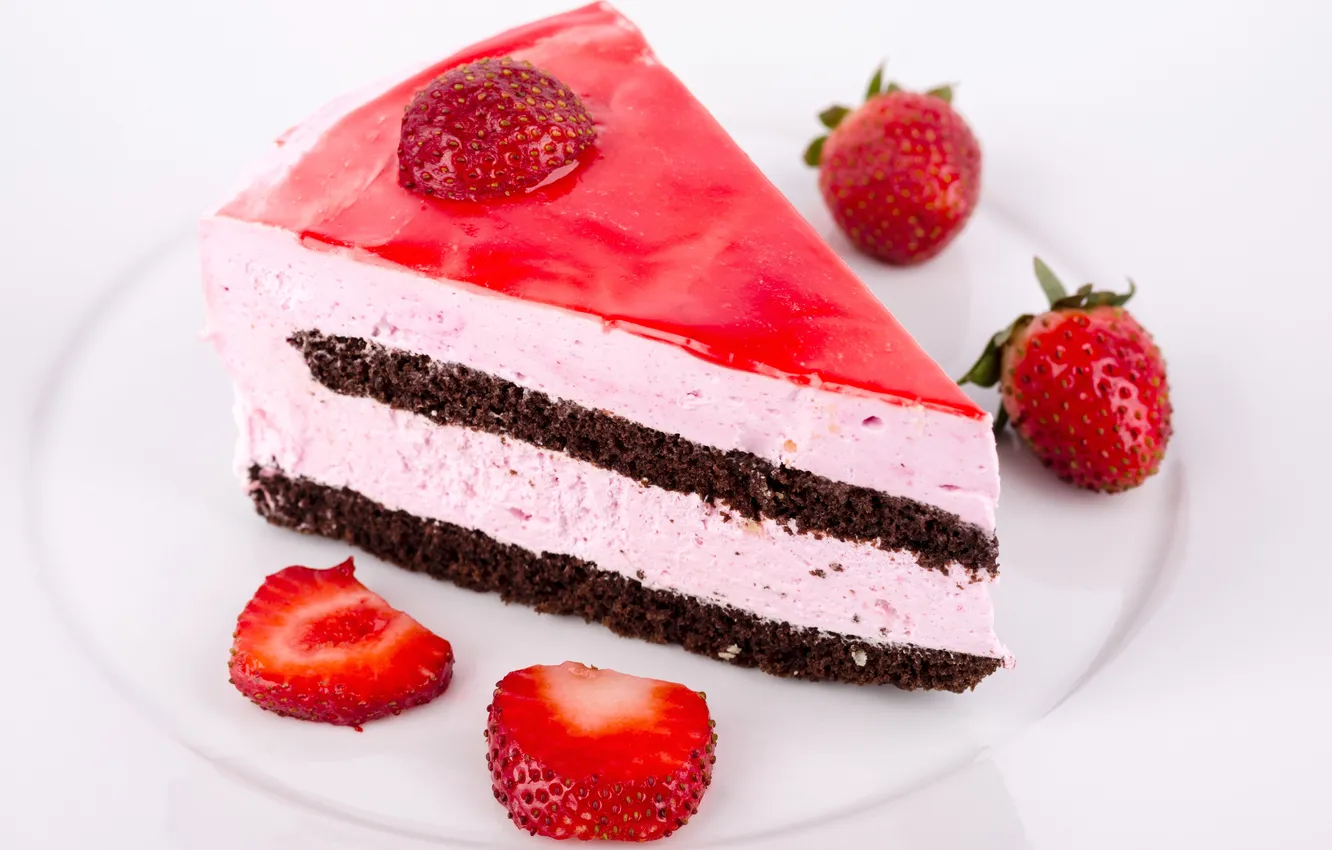 Photo wallpaper berries, strawberry, plate, cake, cake, dessert, sweet