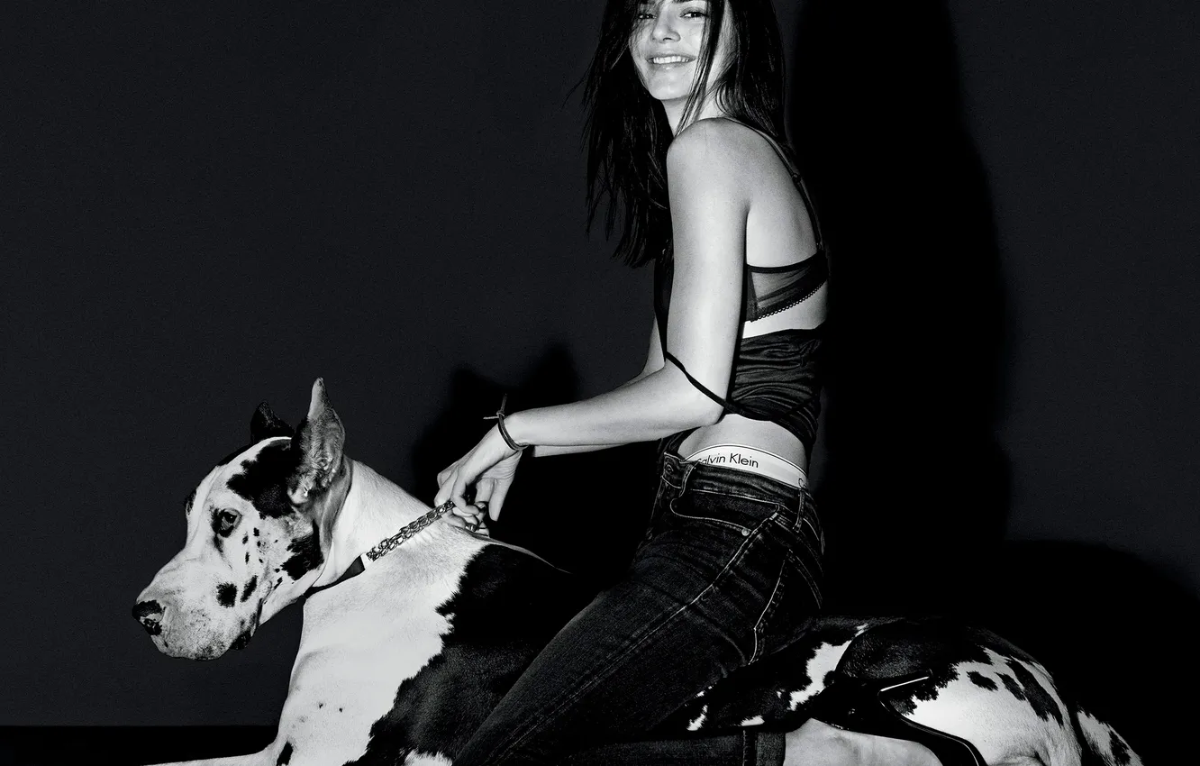 Photo wallpaper smile, dog, photoshoot, Kendall Jenner, Kendall Jenner, 2015