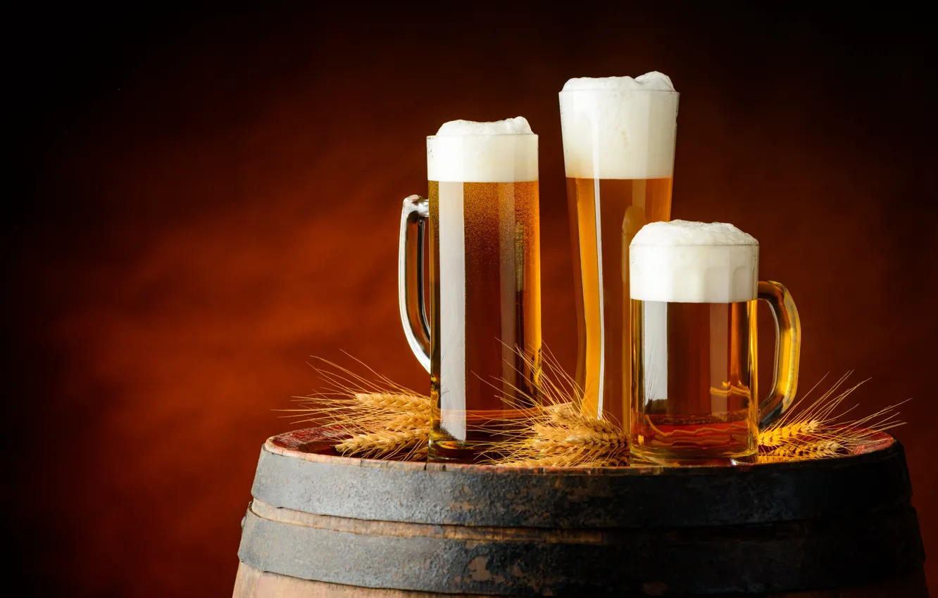 Photo wallpaper foam, beer, mug, ears, barrel
