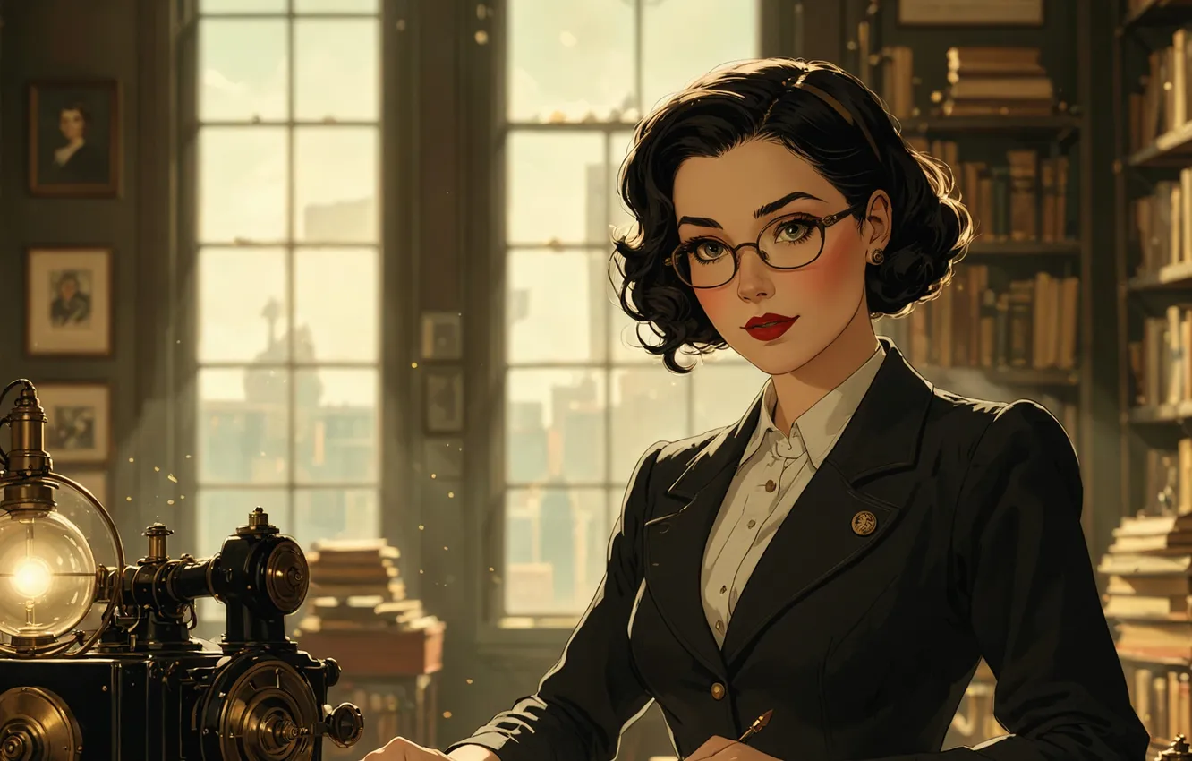 Photo wallpaper girl, window, office