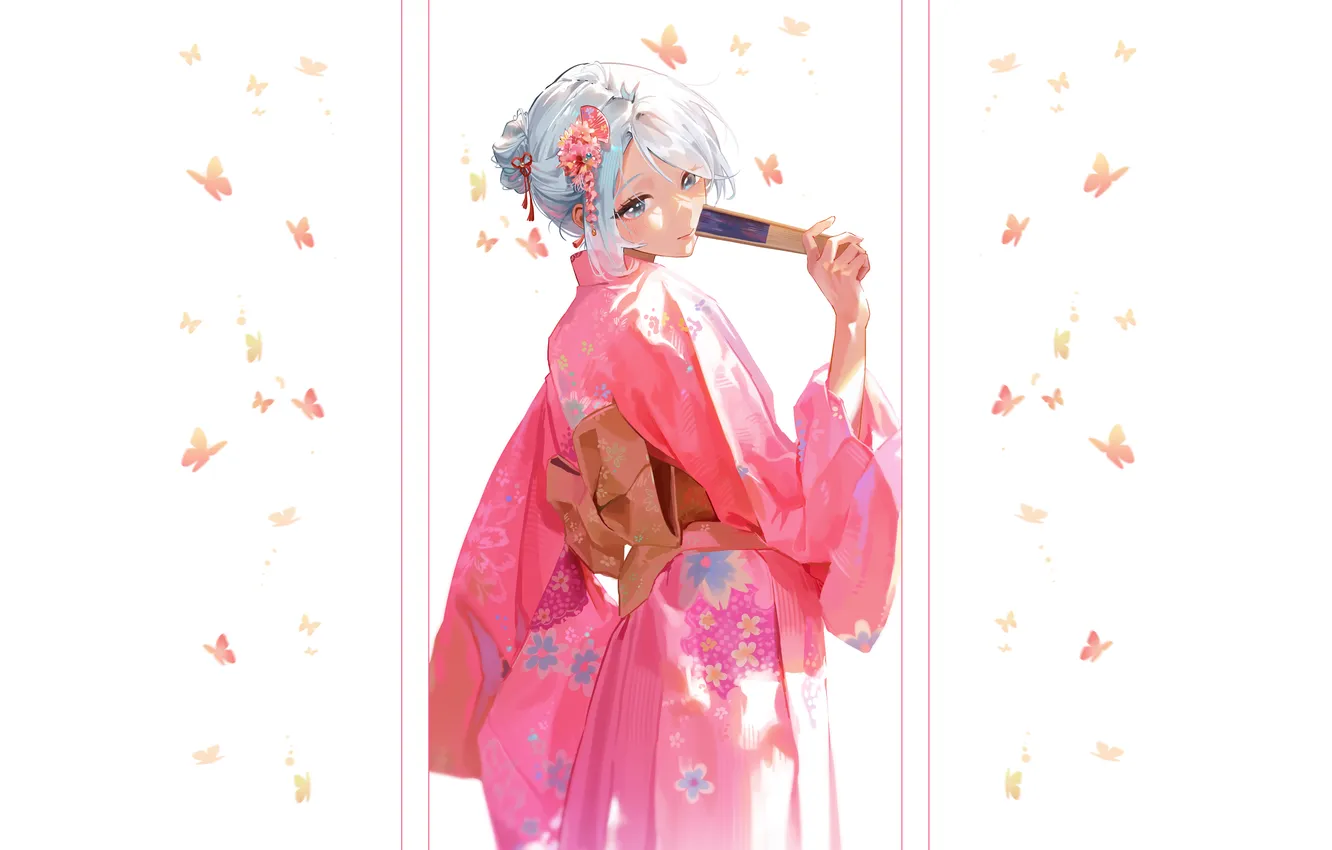 Photo wallpaper butterfly, anime, pink, Genshin Impact, a day later, the counter of downloaded wallpapers is not …