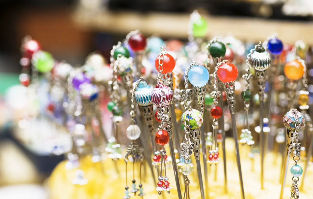 Photo wallpaper needles, colorful, barrette