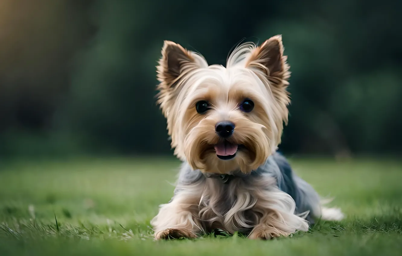 Photo wallpaper look, face, dog, Yorkshire Terrier, digital art, AI art, The Art of Artificial Intelligence, neural …